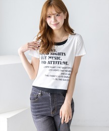 clear | 接触冷感レイヤード風ロゴTシャツ［骨格ウェーブ／カジュアル／ストリート］(Tシャツ/カットソー)