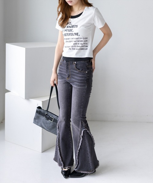 clear（クリア）の「接触冷感レイヤード風ロゴTシャツ［骨格ウェーブ／カジュアル／ストリート］（Tシャツ/カットソー・レディース・ボルドー/ブラック/オフホワイト・F）」の20枚目の写真