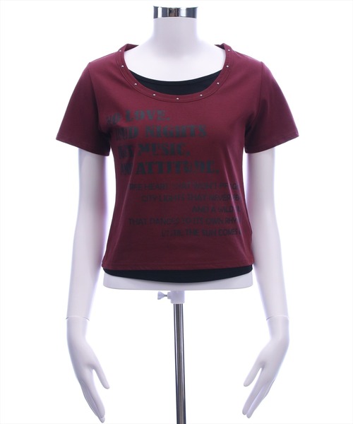 clear（クリア）の「接触冷感レイヤード風ロゴTシャツ［骨格ウェーブ／カジュアル／ストリート］（Tシャツ/カットソー・レディース・ボルドー/ブラック/オフホワイト・F）」の7枚目の写真