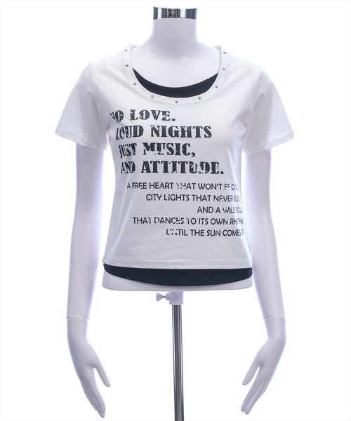 clear（クリア）の「接触冷感レイヤード風ロゴTシャツ［骨格ウェーブ／カジュアル／ストリート］（Tシャツ/カットソー・レディース・ボルドー/ブラック/オフホワイト・F）」の8枚目の写真
