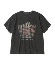 KNITTED（ニッティド）の「(ユニセックス) ピグメント パームツリー グラフィック Tシャツ クロップ チャコール（Tシャツ/カットソー）」