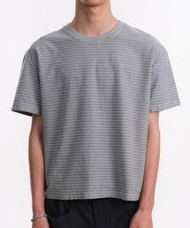 DIVEIN（ダイブイン）の「DYED STRIPE COTTON T-SHIRT (GRAY)（Tシャツ/カットソー）」