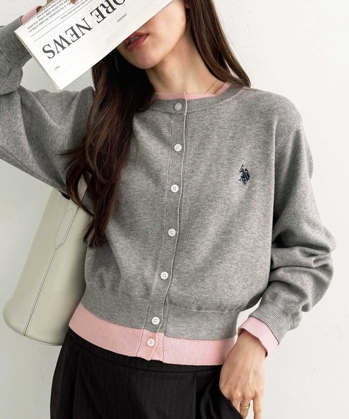 U.S. POLO ASSN.(ユーエスポロアッスン)の「GeeRA別注【U.S. POLO ASSN.】レイヤード風配色カーディガン(カーディガン/ボレロ・レディース・ネイビー/杢グレー/ブラウン・X-LARGE/LARGE/MEDIUM/SMALL)」の1枚目の写真