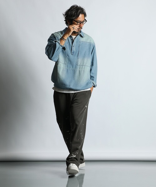 The DUFFER of ST.GEORGE(ザダファーオブセントジョージ)の「【WEB限定アイテム】8oz DENIM PULLOVER SHIRT:デニムプルオーバーシャツ / シャツブルゾン / ライトアウター(シャツ/ブラウス・メンズ・ライトインディゴブルー/インディゴブルー・X-LARGE/LARGE/MEDIUM)」の6枚目の写真