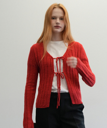 Mohair Ribbon Knit Cardigan (Red)
