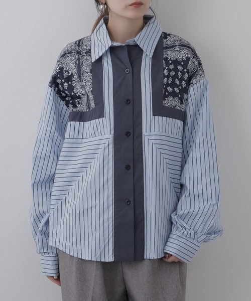 crossi（クロッシー）の「バンダナストライプ柄ドルマンシャツ 長袖（シャツ/ブラウス・レディース・ブルー・LARGE）」の11枚目の写真