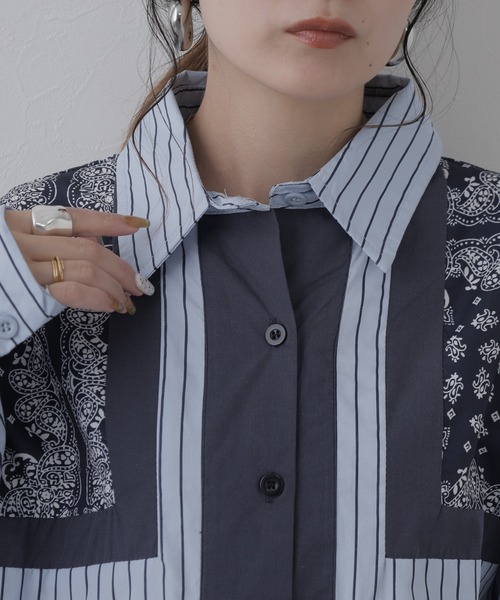 crossi（クロッシー）の「バンダナストライプ柄ドルマンシャツ 長袖（シャツ/ブラウス・レディース・ブルー・LARGE）」の14枚目の写真