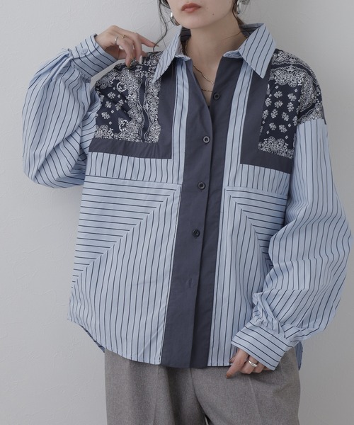crossi（クロッシー）の「バンダナストライプ柄ドルマンシャツ 長袖（シャツ/ブラウス・レディース・ブルー・LARGE）」の2枚目の写真