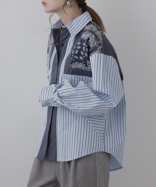 crossi（クロッシー）の「バンダナストライプ柄ドルマンシャツ 長袖（シャツ/ブラウス・レディース・ブルー・LARGE）」の3枚目の写真