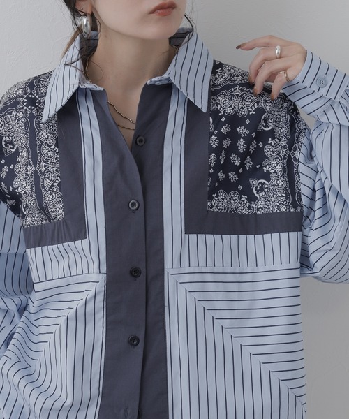 crossi（クロッシー）の「バンダナストライプ柄ドルマンシャツ 長袖（シャツ/ブラウス・レディース・ブルー・LARGE）」の4枚目の写真