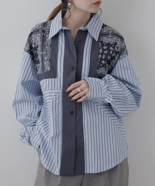 crossi（クロッシー）の「バンダナストライプ柄ドルマンシャツ 長袖（シャツ/ブラウス・レディース・ブルー・LARGE）」の5枚目の写真