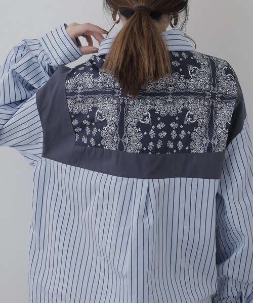 crossi（クロッシー）の「バンダナストライプ柄ドルマンシャツ 長袖（シャツ/ブラウス・レディース・ブルー・LARGE）」の6枚目の写真