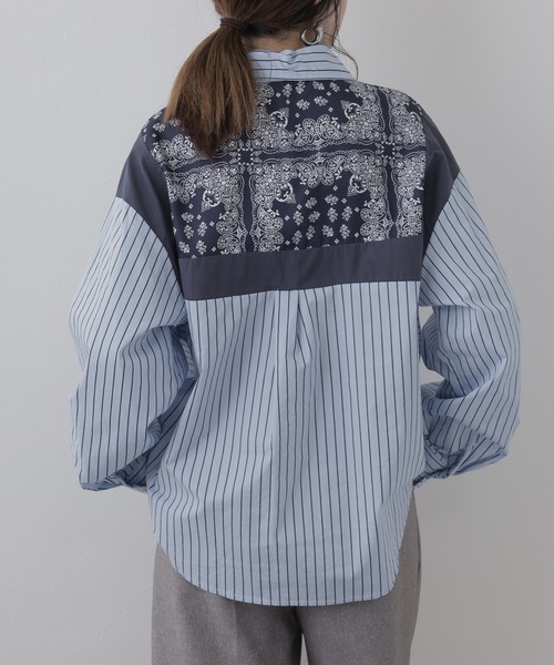 crossi（クロッシー）の「バンダナストライプ柄ドルマンシャツ 長袖（シャツ/ブラウス・レディース・ブルー・LARGE）」の7枚目の写真