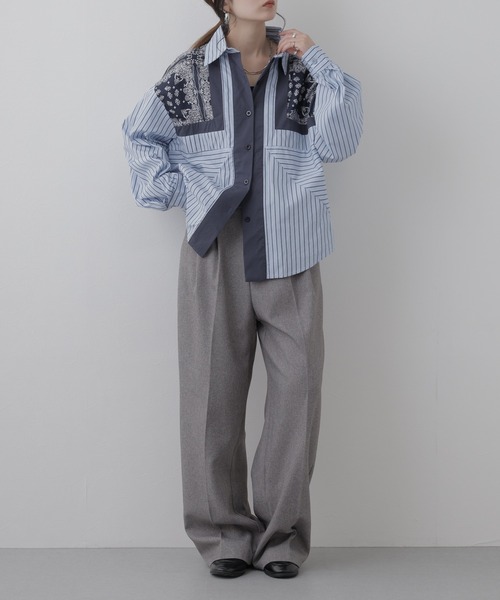 crossi（クロッシー）の「バンダナストライプ柄ドルマンシャツ 長袖（シャツ/ブラウス・レディース・ブルー・LARGE）」の9枚目の写真