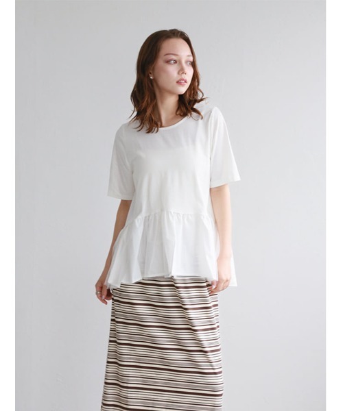 fifth(フィフス)の「異素材ドッキングペプラムデザインTシャツ(Tシャツ/カットソー・レディース・ホワイト/ブラック・M)」の10枚目の写真