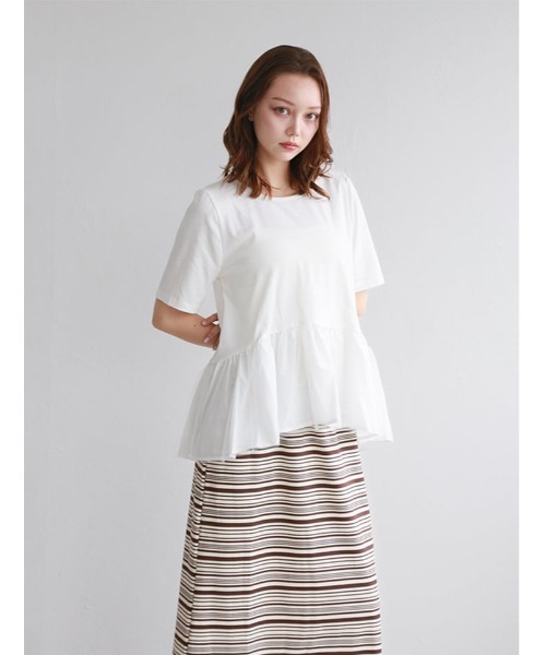 fifth(フィフス)の「異素材ドッキングペプラムデザインTシャツ(Tシャツ/カットソー・レディース・ホワイト/ブラック・M)」の11枚目の写真