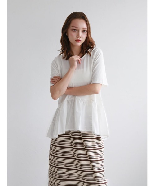 fifth(フィフス)の「異素材ドッキングペプラムデザインTシャツ(Tシャツ/カットソー・レディース・ホワイト/ブラック・M)」の12枚目の写真