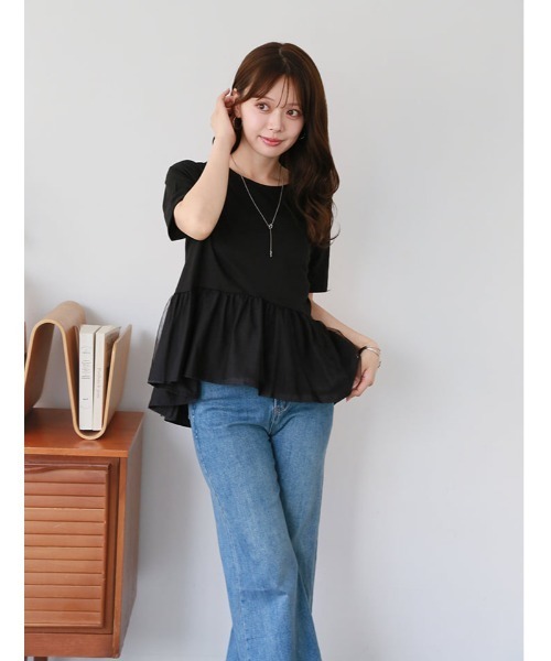 fifth(フィフス)の「異素材ドッキングペプラムデザインTシャツ(Tシャツ/カットソー・レディース・ホワイト/ブラック・M)」の20枚目の写真