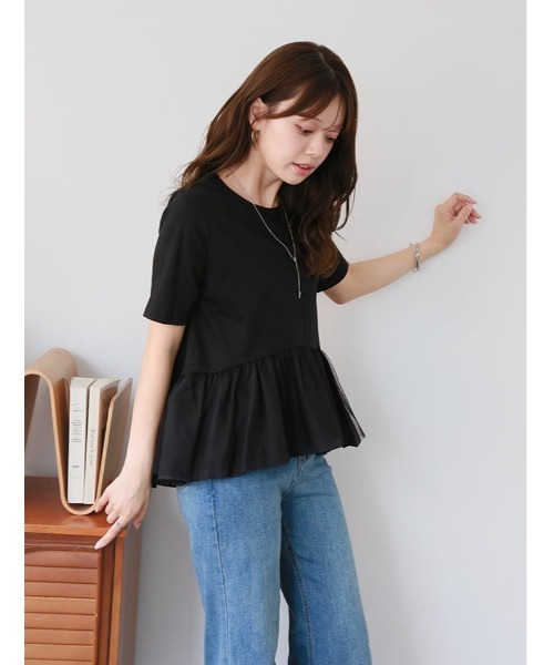 fifth(フィフス)の「異素材ドッキングペプラムデザインTシャツ(Tシャツ/カットソー・レディース・ホワイト/ブラック・M)」の21枚目の写真