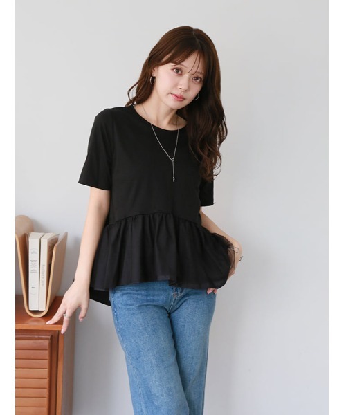 fifth(フィフス)の「異素材ドッキングペプラムデザインTシャツ(Tシャツ/カットソー・レディース・ホワイト/ブラック・M)」の22枚目の写真