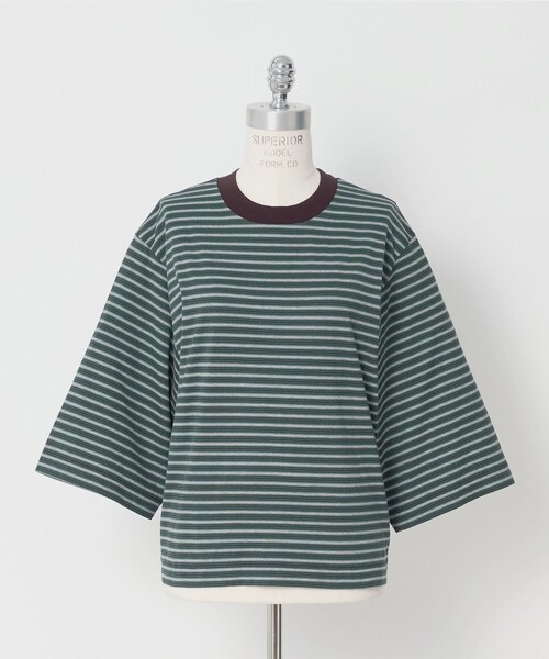 LOEFF(ロエフ)の「<LOEFF>スビンコットン ボーダー ボックス Tシャツ(Tシャツ/カットソー・レディース・ケリーグリーン・FREE)」の1枚目の写真