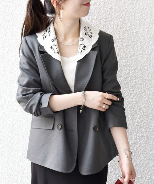 SHIPS any（シップス エニィ）の「〈手洗い可能〉ウールライク レース カラー ジャケット［NAVY BLUE］（テーラードジャケット・レディース・チャコールグレー/ネイビー・36/38）」の2枚目の写真