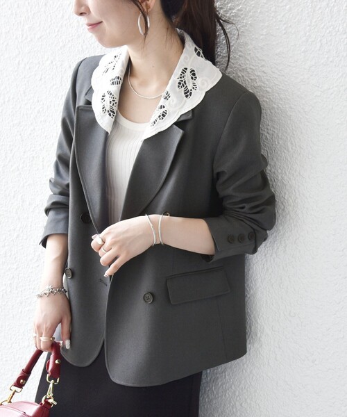 SHIPS any（シップス エニィ）の「〈手洗い可能〉ウールライク レース カラー ジャケット［NAVY BLUE］（テーラードジャケット・レディース・チャコールグレー/ネイビー・36/38）」の10枚目の写真
