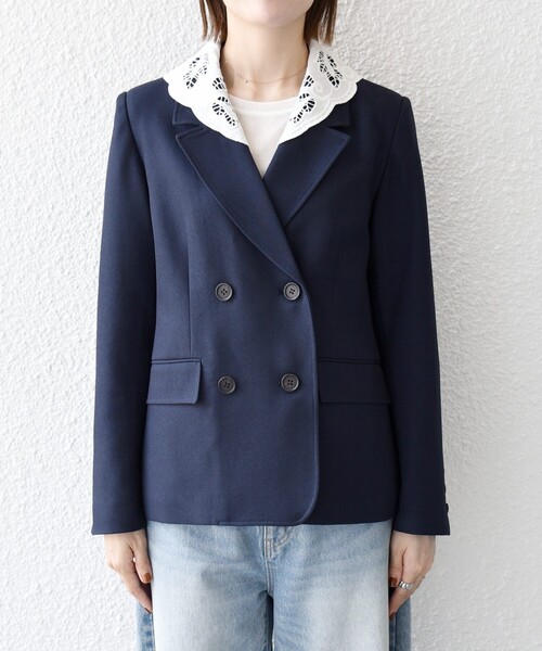 SHIPS any（シップス エニィ）の「〈手洗い可能〉ウールライク レース カラー ジャケット［NAVY BLUE］（テーラードジャケット・レディース・チャコールグレー/ネイビー・36/38）」の15枚目の写真