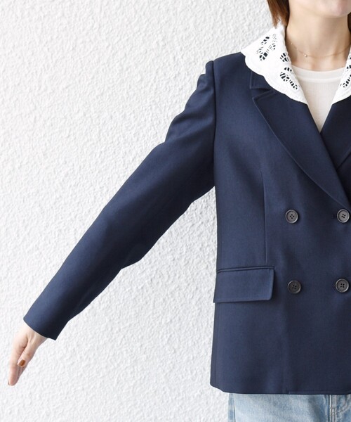 SHIPS any（シップス エニィ）の「〈手洗い可能〉ウールライク レース カラー ジャケット［NAVY BLUE］（テーラードジャケット・レディース・チャコールグレー/ネイビー・36/38）」の6枚目の写真