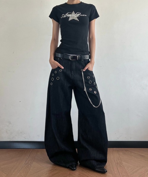 DEVICE(デバイス)の「【2026 AW】アイレット チェーン デニムパンツ(デニムパンツ・レディース・ブラック・FREE)」の21枚目の写真