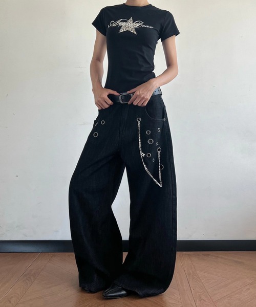 DEVICE(デバイス)の「【2026 AW】アイレット チェーン デニムパンツ(デニムパンツ・レディース・ブラック・FREE)」の22枚目の写真