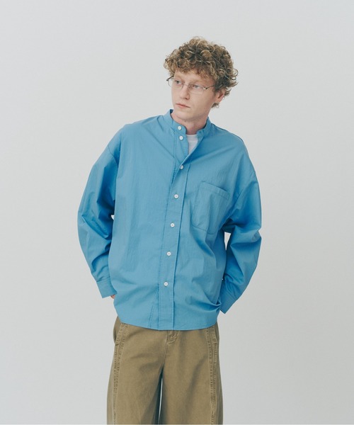 MILITARY(ミリタリー)の「【MAISON CLUB】High Density Band Collar Over Shirt / ハイデンシティバンドカラーオーバーシャツ SNF(シャツ/ブラウス・メンズ・サックスブルー・M/L)」の3枚目の写真