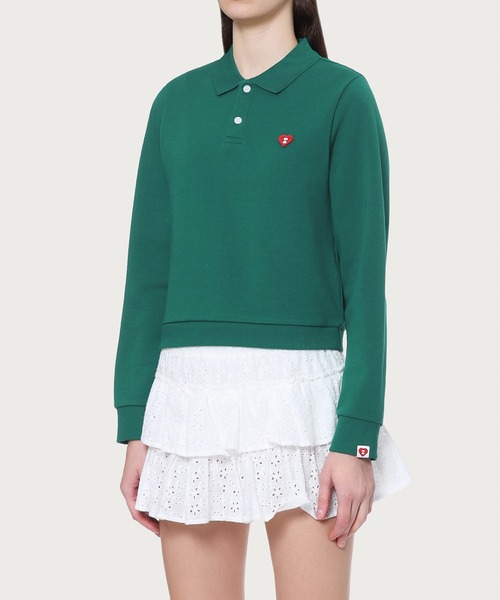 APEE BY A BATHING APE（エイピーバイアベイシングエイプ）の「EMBROIDERY HEART BADGE  POLO SWEAT SHIRT（スウェット・レディース・ネイビー/グリーン・SMALL/X-SMALL）」の4枚目の写真