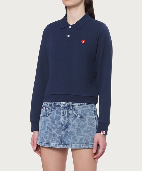 APEE BY A BATHING APE（エイピーバイアベイシングエイプ）の「EMBROIDERY HEART BADGE  POLO SWEAT SHIRT（スウェット・レディース・ネイビー/グリーン・SMALL/X-SMALL）」の3枚目の写真