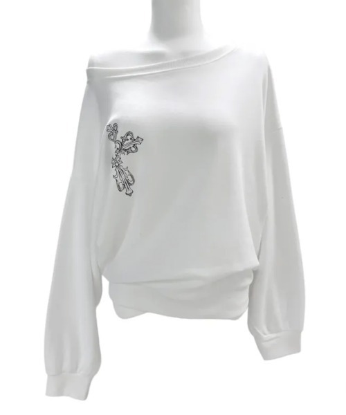 Emilie(エミリー)の「クロスプリント ボートネックスウェットトップス(Tシャツ/カットソー・レディース・ホワイト/ブラック/グレー・FREE)」の20枚目の写真