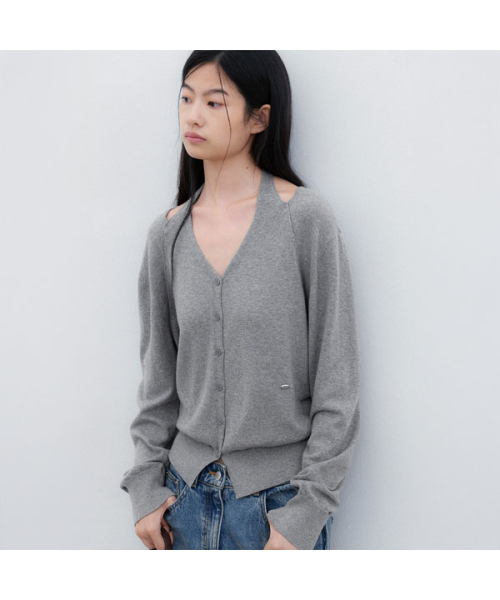 ATELIER NAIN（アトリエナイン）の「(CD-2276) カットアウトホルターニットカーディガン（カーディガン/ボレロ・レディース・パープル/グレー・FREE）」の3枚目の写真