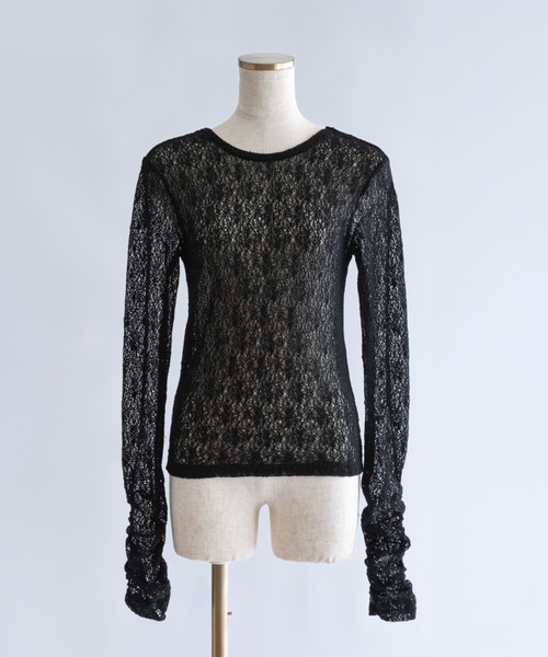 EN NEUME（エンノイム）の「Mesh Lace Open Back Top（Tシャツ/カットソー・レディース・ブラック/アイボリー・FREE）」の2枚目の写真