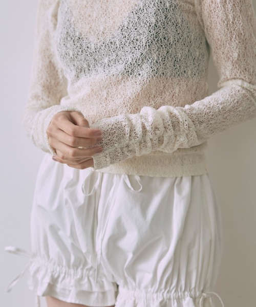 EN NEUME（エンノイム）の「Mesh Lace Open Back Top（Tシャツ/カットソー・レディース・ブラック/アイボリー・FREE）」の5枚目の写真