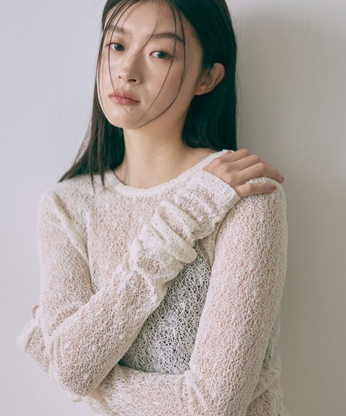 EN NEUME（エンノイム）の「Mesh Lace Open Back Top（Tシャツ/カットソー・レディース・ブラック/アイボリー・FREE）」の7枚目の写真