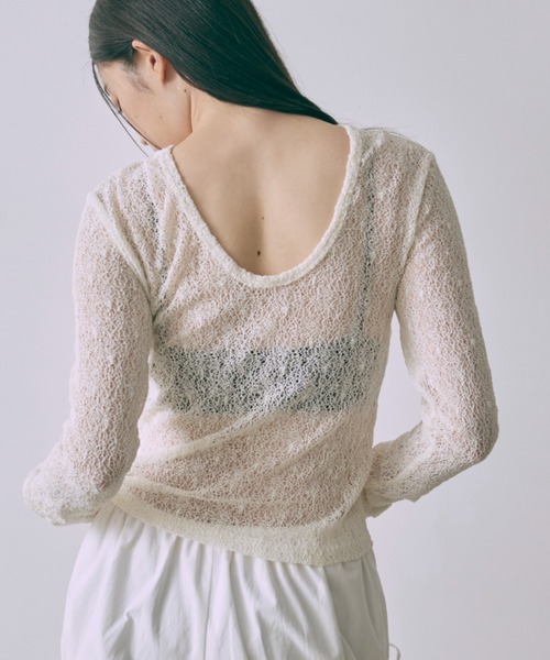 EN NEUME（エンノイム）の「Mesh Lace Open Back Top（Tシャツ/カットソー・レディース・ブラック/アイボリー・FREE）」の4枚目の写真