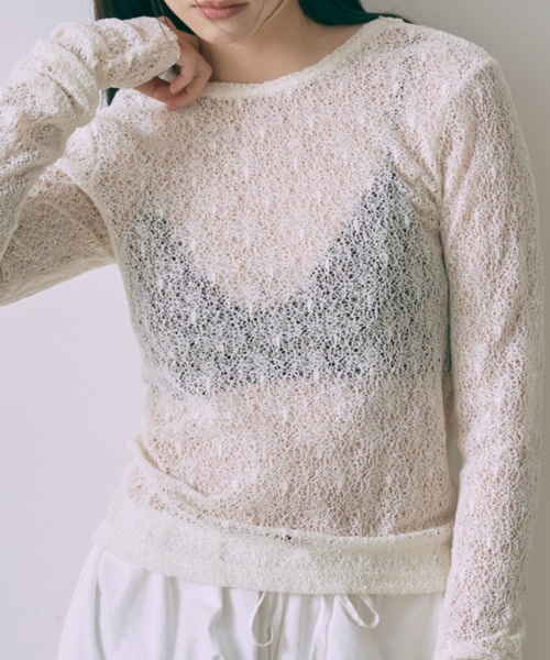 EN NEUME（エンノイム）の「Mesh Lace Open Back Top（Tシャツ/カットソー・レディース・ブラック/アイボリー・FREE）」の8枚目の写真