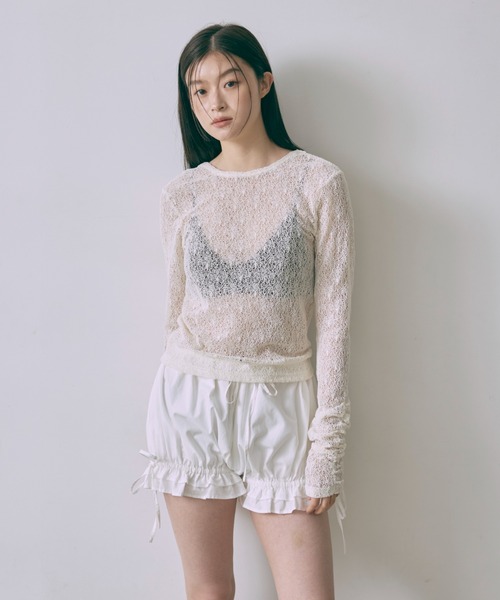 EN NEUME（エンノイム）の「Mesh Lace Open Back Top（Tシャツ/カットソー・レディース・ブラック/アイボリー・FREE）」の3枚目の写真