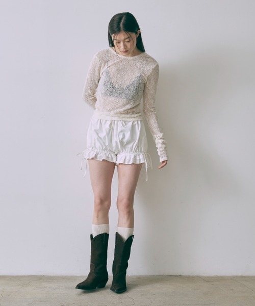 EN NEUME（エンノイム）の「Mesh Lace Open Back Top（Tシャツ/カットソー・レディース・ブラック/アイボリー・FREE）」の6枚目の写真