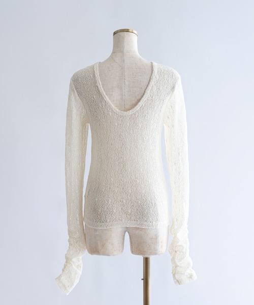 EN NEUME（エンノイム）の「Mesh Lace Open Back Top（Tシャツ/カットソー・レディース・ブラック/アイボリー・FREE）」の14枚目の写真