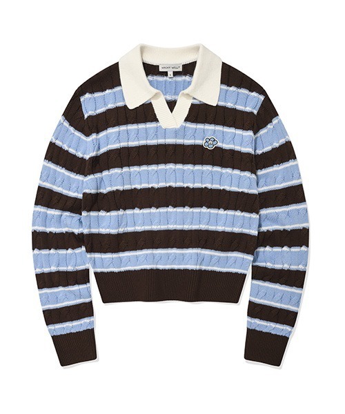 Wacky WiLLy(ワッキーウィリー)の「WOMEN'S CABLE OPEN COLLAR PULLOVER(ニット/セーター・レディース・ネイビー/イエロー/アイボリー/スカイブルー系・SMALL/MEDIUM/LARGE)」の3枚目の写真