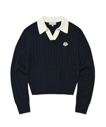 WOMEN'S CABLE OPEN COLLAR PULLOVER