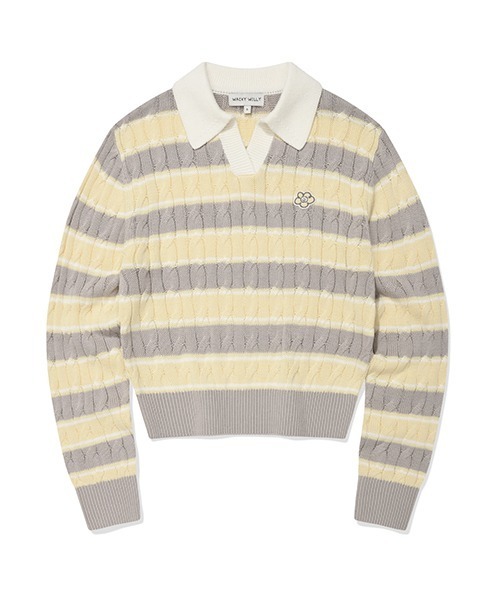 Wacky WiLLy(ワッキーウィリー)の「WOMEN'S CABLE OPEN COLLAR PULLOVER(ニット/セーター・レディース・ネイビー/イエロー/アイボリー/スカイブルー系・SMALL/MEDIUM/LARGE)」の4枚目の写真