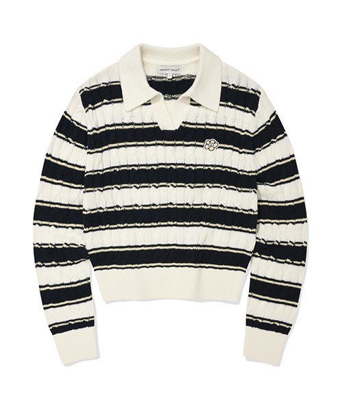 Wacky WiLLy(ワッキーウィリー)の「WOMEN'S CABLE OPEN COLLAR PULLOVER(ニット/セーター・レディース・ネイビー/イエロー/アイボリー/スカイブルー系・SMALL/MEDIUM/LARGE)」の5枚目の写真