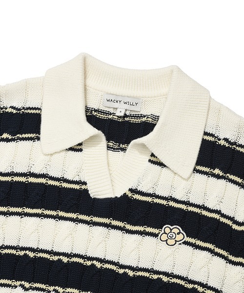 Wacky WiLLy(ワッキーウィリー)の「WOMEN'S CABLE OPEN COLLAR PULLOVER(ニット/セーター・レディース・ネイビー/イエロー/アイボリー/スカイブルー系・SMALL/MEDIUM/LARGE)」の7枚目の写真
