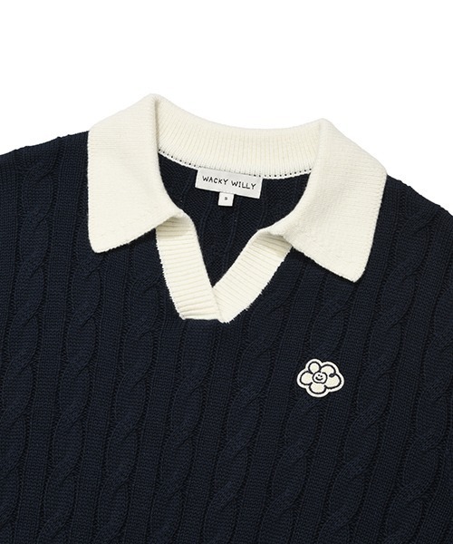 Wacky WiLLy(ワッキーウィリー)の「WOMEN'S CABLE OPEN COLLAR PULLOVER(ニット/セーター・レディース・ネイビー/イエロー/アイボリー/スカイブルー系・SMALL/MEDIUM/LARGE)」の12枚目の写真